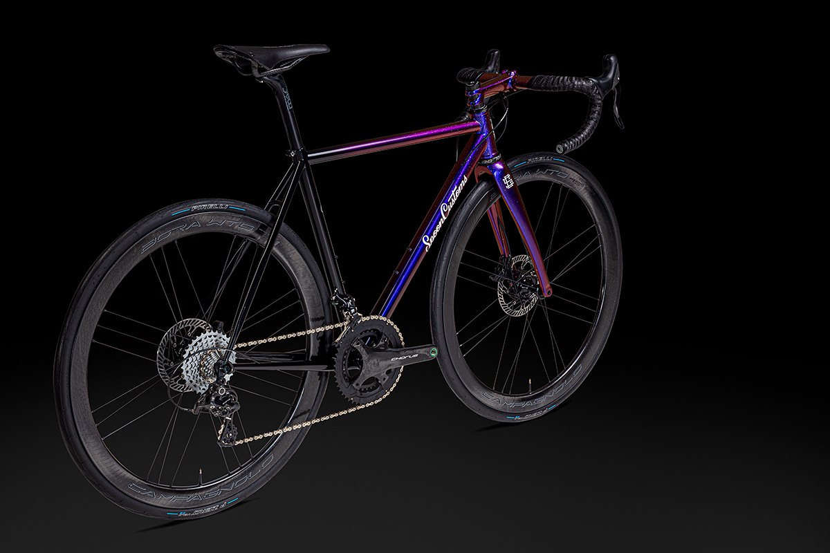 black and purple road bike